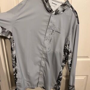Simms Gray Intruder Patterned Long Sleeve Shirt Fishing Hoodie